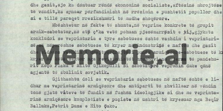 “Sabotimi më i madh ka qenë në zonën e Sarandës, ku Filip Nashi doli me parullën se; ‘kush nguron për Vurgun e Sarandës, është…”! / Akt-akuza e Aranit Çelës, ndaj “Grupit sabotator të naftës”, qershor 1976