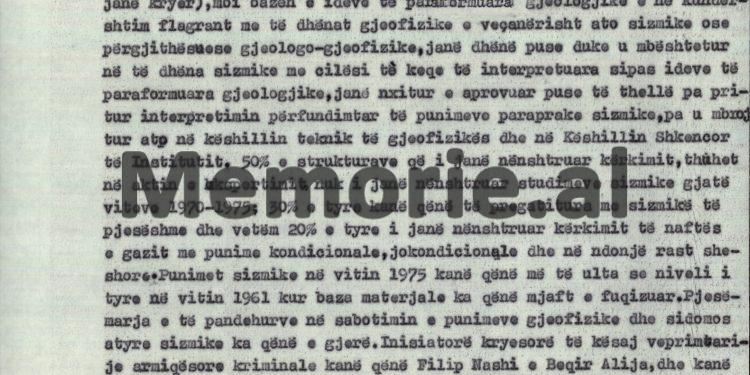 “Sipas Koço Plakut, Lipe Nashi me një grup specialistësh, nga maja e një kodre në Finiq, caktonte vendet ku do të shpoheshin puset…”! / Akt-akuza e Aranit Çelës, ndaj “Grupit sabotator të naftës”, qershor 1976
