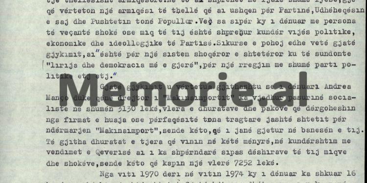 “Ky armik, është lidhur me firmën Amerikane ‘Western Data System’, filialin e saj ‘Geospas’ në Gjermaninë Perëndimore, për…”/ Zbulohet akuza ndaj Andrea Manços, në gjyqin e “Grupit sabotator të Ekonomisë”, maj ‘76