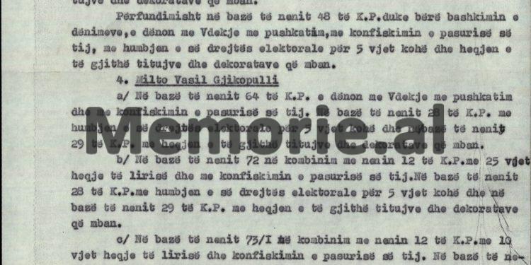 “I lutem atij forumi të lartë, e Partisë mëshirëplotë, që të më falë jetën, për t’ja dedikuar deri në fund asaj, që i jam borxhli…”/ Kërkesa e Milto Gjikopullit për Presidiumin e Kuvendit Popullor, qershor 1976