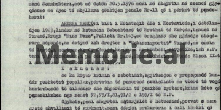 “Andrea Manço, ka vjellur vrer kundër vijës politike ekonomike dhe ideologjike të Partisë sonë, udhëheqësit kryesor të saj, duke…”/ Zbulohet akt-akuza e Aranit Çelës, ndaj drejtorit të Makinaimportit, maj ‘76