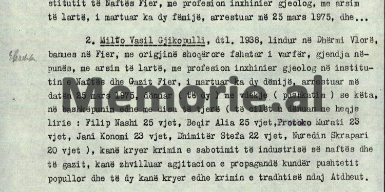 “Pasi u çuan në vendin e ekzekutimit dhe u njoftuan nga Zv.Prokurori Përgjithshëm, shoku S. Samara, se kërkesa për faljen e jetës, u refuzua, ata…”/ Proces-verbali i pushkatimit të tre “sabotatorëve të naftës”, 28 qershor ‘76