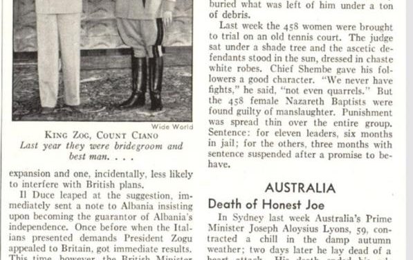 “Anëtar i fisit shqiptar të Matit, i biri i një kreu trashëgimtar të asaj lugine, Ahmet Zogu, ka trashëguar karakteristikat tipike të një politikani ballkanas…”/ Shkrimi i panjohur i revistës amerikane ‘TIME’, 17 prill 1939