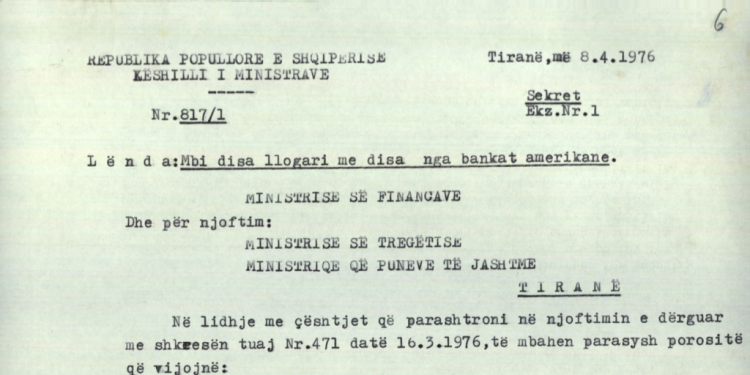 “Të ardhurat nga eksportet tona në disa shtete te botës, do të bëhen në firma amerikane, pasi…”/ Zbulohet dokumenti i rrallë sekret, për llogaritë bankare të regjimit komunist, në Zvicër e SHBA-ës  
