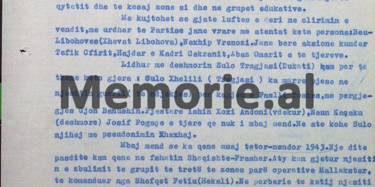 “Kasem Trebeshina e vrau Sulo Tragjasin, pasi një ditë më parë Sulo u zu me vëllanë e tij, Myzaferin, që e shau…”/ Dokumentet e Sigurimit të vitit 1982, për vrasjen e pjesëtarit të njësitit gueril të Fierit në ’43-in