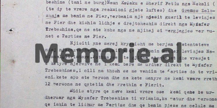 “Me urdhër direkt të Kasem Trebeshinës, ne bëmë 12 atentate në Fier, kurse vetë Kasemi, vrau dëshmorin…”/ Zbulohen dokumentet e Sigurimit të vitit 1982, për vrasjet e kryera nga njësiti gueril i Fierit