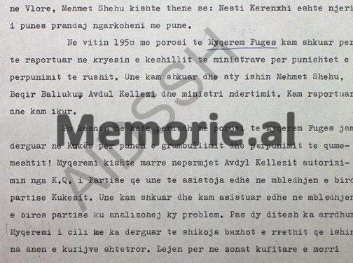 “Avdyl Këllezi dhe Myqerem Fuga, më dërgonin me shërbim në Kukës, në zonën kufitare…”/ Zbulohet dokumenti i Sigurimit me dëshminë e Kerenxhit, që implikonte ish-ministrin e Industrisë së Lehtë
