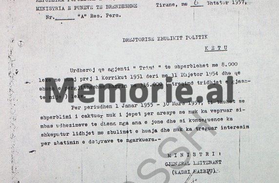 “Urdhëroj që agjentit ‘Trimi’ t’i jepet rrogë 8.000 lekë, ‘Gjoksit’ 3.500, ‘Besniku’ 2.500, kurse shpërblimi…”/ Zbulohet dokumenti i i Sigurimit për pagesat e pensionet që morën tre B.p., që fundosën “Grupin e Teme Sejkos”