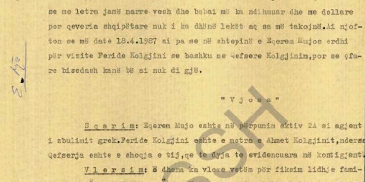 “Burimi njofton se është takuar me Eqerem Mujon dhe kur e pyeti a ke marrë vesh ndonjë lajm nga babai, ai i tha se…”/ Raporti i agjentit të Sigurimit “Vjosa” nga Lushnja, për të arratisurin Tahir Kolgjini