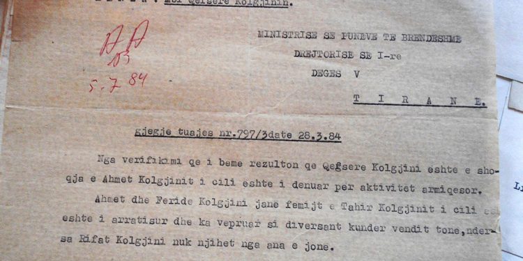 “Burimi njofton se është takuar me Eqerem Mujon dhe kur e pyeti a ke marrë vesh ndonjë lajm nga babai, ai i tha se…”/ Raporti i agjentit të Sigurimit “Vjosa” nga Lushnja, për të arratisurin Tahir Kolgjini