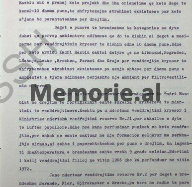 “Kadri Hazbiu sabotoi vend-komandën e Ministrisë Brendshme, ku nga 41 dhoma pune për aparatin qendror të saj në rast lufte, ai e uli në 23…”/ Zbulohet dokumenti i Sigurimit i vitit 1983, për objektin “Bunk-Art 2”