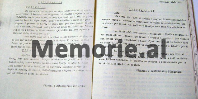 “Ngricat vazhdojnë, – 22 gradë, ushtarët me flluska në duar e këmbë nga të ftohtit, rrugët të bllokuara, nga orteku në Vilë, u gjetën 7 të vdekur, kërkohen 5 të tjerë, në Spaç te kampi…”/ Dokumenti sekret i 15 janarit ‘85