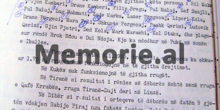 “Temperatura, – 25 gradë, dëbora 2 deri 3 m., dhjetra të vdekur nga orteqet, mijra ha toka dhe shtëpi banimi të përmbytura…”/ Zbulohet dokumenti sekret për motin e keq që “gjunjëzoi” Shqipërinë, 7-15 janar 1985