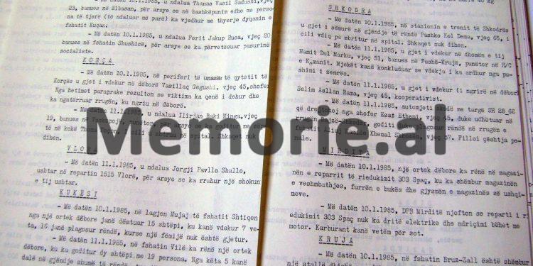“Në Kukës, nga orteku vdiqën 7 veta, 16 të plagosur rëndë, një fëmijë s’gjendet, në Pukë 3 të vdekur, 5 rëndë, 11 s’gjinden, në Lushnja 2380 ha e përmbytur, Durrësi s’ka probleme…”/ Dokumenti sekret i 11 janarit ‘85