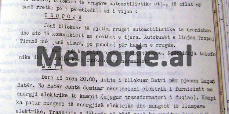 “Ngricat vazhdojnë, – 22 gradë, ushtarët me flluska në duar e këmbë nga të ftohtit, rrugët të bllokuara, nga orteku në Vilë, u gjetën 7 të vdekur, kërkohen 5 të tjerë, në Spaç te kampi…”/ Dokumenti sekret i 15 janarit ‘85