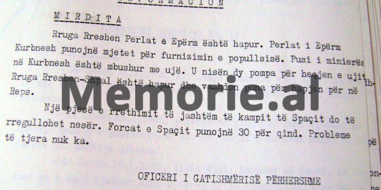“Ngricat vazhdojnë, – 22 gradë, ushtarët me flluska në duar e këmbë nga të ftohtit, rrugët të bllokuara, nga orteku në Vilë, u gjetën 7 të vdekur, kërkohen 5 të tjerë, në Spaç te kampi…”/ Dokumenti sekret i 15 janarit ‘85