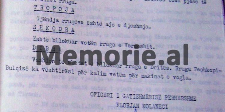 “Vazhdon dëbora, rrugët me veriun të bllokuara, në Tropojë, derra të egër kanë plagosur një fshatar dhe tentuan të hanë ushtarakë të postave kufitare, në Spaç trupi i të dënuarit…”/ Raporti sekret i 15 janarit ’85