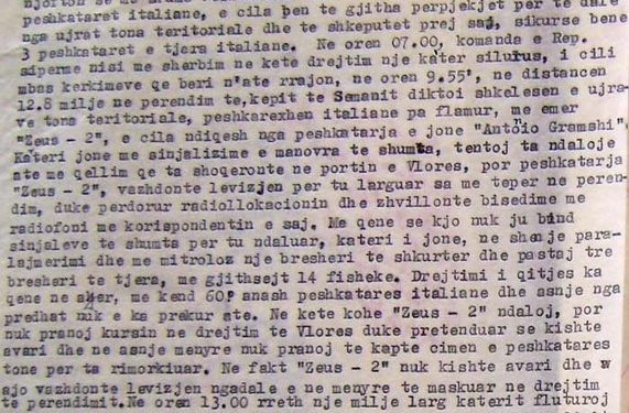 “Kateri silurues i yni, hapi zjarr ndaj anijes italiane ‘Zeus – 2’, e cila vjen me misione zbulimi, ka motoskaf, mitroloz dhe mjete radiollokative…”/ Zbulohen dokumentet sekrete për incidentin në brigjet e Sazanit, prill 1970