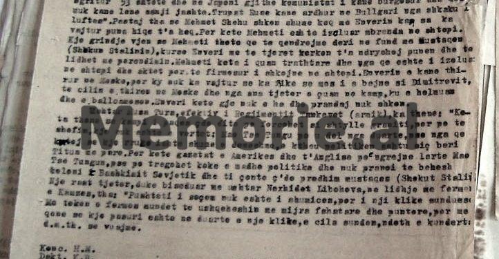 “Mehmeti shkon keq me Enverin, ka vajtur puna sa Mehmeti është izoluar në shtëpi, grindja vjen se ai thotë që të qëndrojmë me Stalinin, kurse Enveri…”/ Zbulohet dokumenti i Sigurimit, korrik 1950