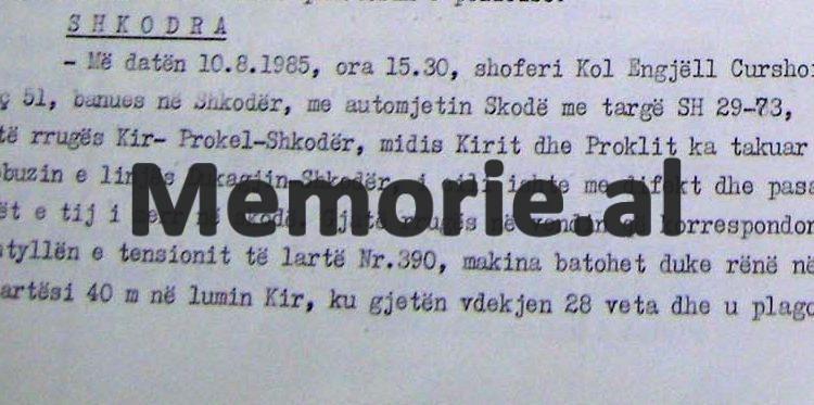 “Në Klos vdiqën 5 persona nga një familje, në Patos 9 të vdekur e 5 të plagosur, në Prekal vdiqën 28 dhe 36 të plagosur,  në Fushë-Bulqizë…’ / Raportet sekrete të Sigurimit, me aksidentet tragjike në vitet ’70 – ‘80