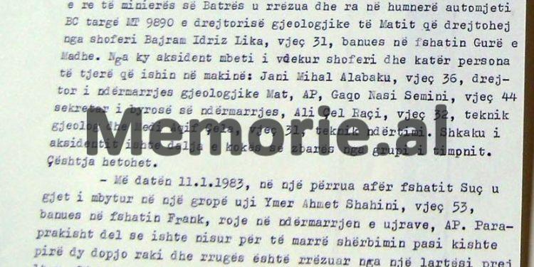 “Makina e drejtuar nga Luç Turumani, ra në humnerë, vdiqën 5 veta, në rrugën Komanit vdiqën 6 inxhinerë, në Batër u rrëzua…”/ Zbulohen raportet sekrete të Sigurimit, me aksidentet tragjike në vitet ’70 – ‘80-të