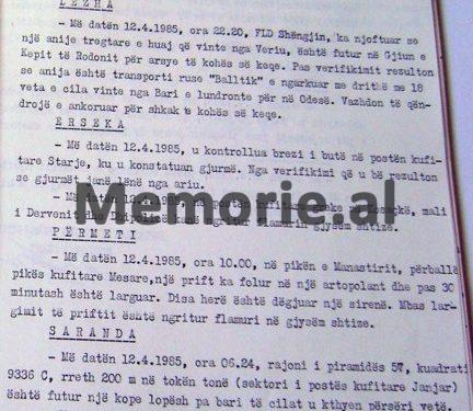 “Në Gjirin e Rodonit e Ksamil janë dy anije sovjetike, në kufirin me Jugosllavinë janë shtuar trupat ushtarake, postat greke me flamurin në gjysëm shtizë…”/ Raportet e Sigurimit, 11 prill ‘85, ditën që vdiq Enver Hoxha