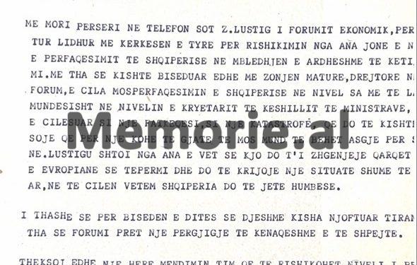 “Mospjesëmarrja e z. Nano, ose të ndonjë personaliteti tjetër të lartë shqiptar në Forumin e Davosit, do të jetë me pasoja shumë negative për…”/ Zbulohet telegrami i Misionit Shqiptar nga Gjeneva, maj ‘91