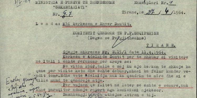 “Në 1961-in, kur ai i dërgoi letër Enver Hoxhës, që e bija e tij të lejohej për t’u kuruar në Itali, me shpenzimet e familjes, në përgjigjen që i erdhi në ’64-ën, thuhej…”/ Historia e panjohur e aktorit Enver Dauti