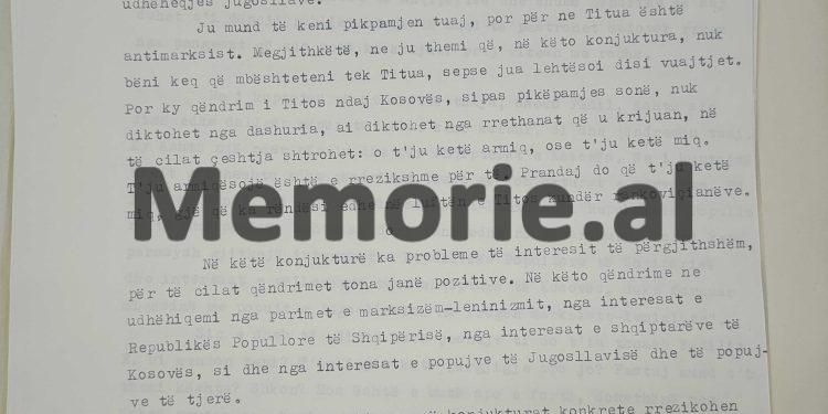 “Titua është antimarksist, por ne ju themi që, në këto konjuktura, nuk bëni keq që mbështeteni tek Titua, sepse ai ia lehtësoi vuajtjet Kosovës…”/ Zbulohet letra “Tepër sekret” e Enverit për Fadil Hoxhën shtator 1970