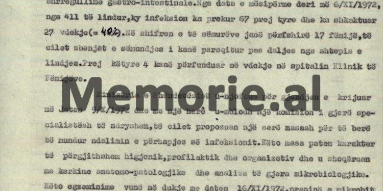 “Nga infeksioni i rëndë në maternitetin e Tiranës u prekën 67 fëmijë nga 411 të lindur, ku 27 prej tyre vdiqën si pasojë e…”/ Zbulohet dokumenti me ngjarjen e që tronditi kryeqytetin në tetor 1972