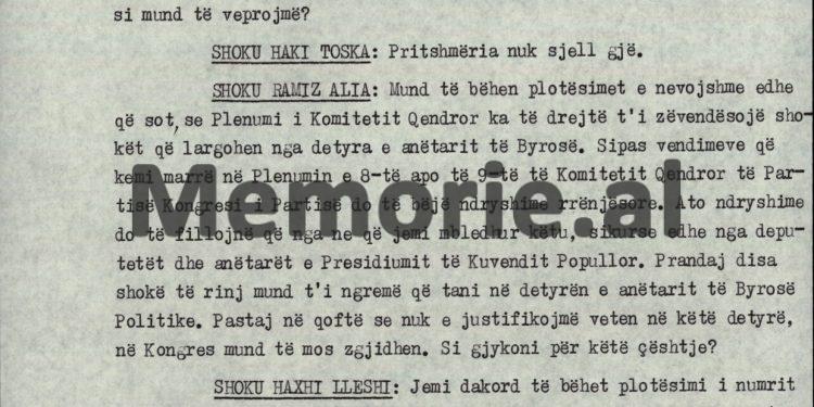 “Jam dakord me mendimin e shokëve që të dal në pension, por në shtypin e huaj fliter për mua e për shokun Adil, si ‘kundërshtar i shokut Ramiz’…”/ Debatet e Manush Myftiut në plenum, 7 korrik ‘90