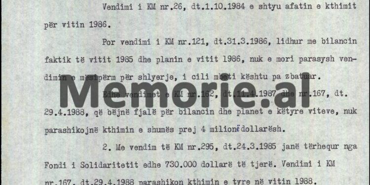 “Kthimi i shumës prej 4 milionë dollar, nuk është bërë, pasi…”/ Zbulohet dokumenti “Tepër sekret”, me relacionin e drejtorit të përgjithshëm të Bankës së Shqipërisë, për Komitetin Qendror, dhjetor 1988