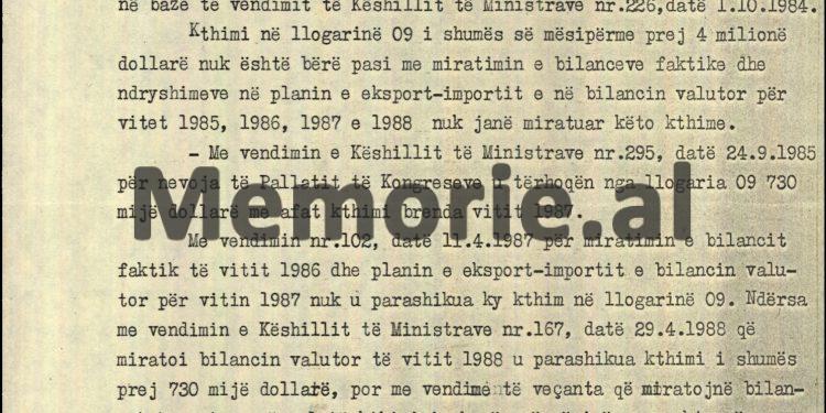 “Kthimi i shumës prej 4 milionë dollar, nuk është bërë, pasi…”/ Zbulohet dokumenti “Tepër sekret”, me relacionin e drejtorit të përgjithshëm të Bankës së Shqipërisë, për Komitetin Qendror, dhjetor 1988