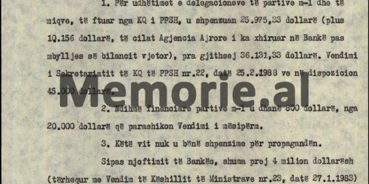 “Kthimi i shumës prej 4 milionë dollar, nuk është bërë, pasi…”/ Zbulohet dokumenti “Tepër sekret”, me relacionin e drejtorit të përgjithshëm të Bankës së Shqipërisë, për Komitetin Qendror, dhjetor 1988
