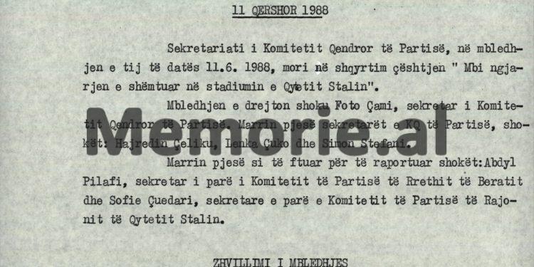 “Shoku Foto, e ndjejmë përgjegjësinë e rëndë, por vëmendja jonë ishte për fushatën e korrjes…”/ Fjala e Abdyl Pilafit në mbledhjen e Byrosë, për ngjarjen e rëndë te “Naftëtari”–“Dinamo”, qershor ‘88!