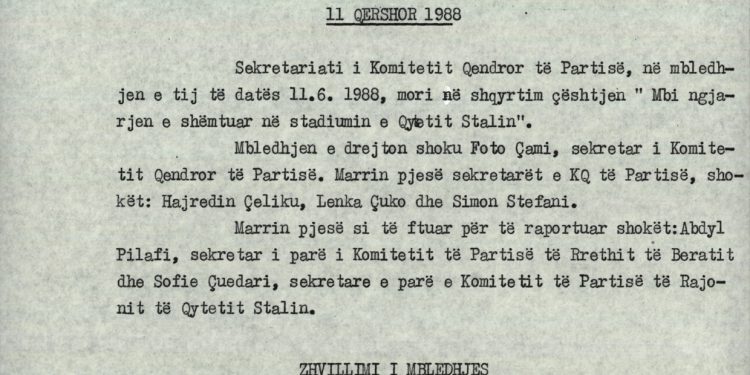 “Shoku Foto Çami: Kjo ngjarje mund të jetë nxitur nga armiku, siç bënim ne gjatë luftës në ndeshjet sportive…”/ Zbulohet proces-verbali i mbledhjes së Byrosë, për ndeshjen “Naftëtari” – “Dinamo”, 5 qershor 1988